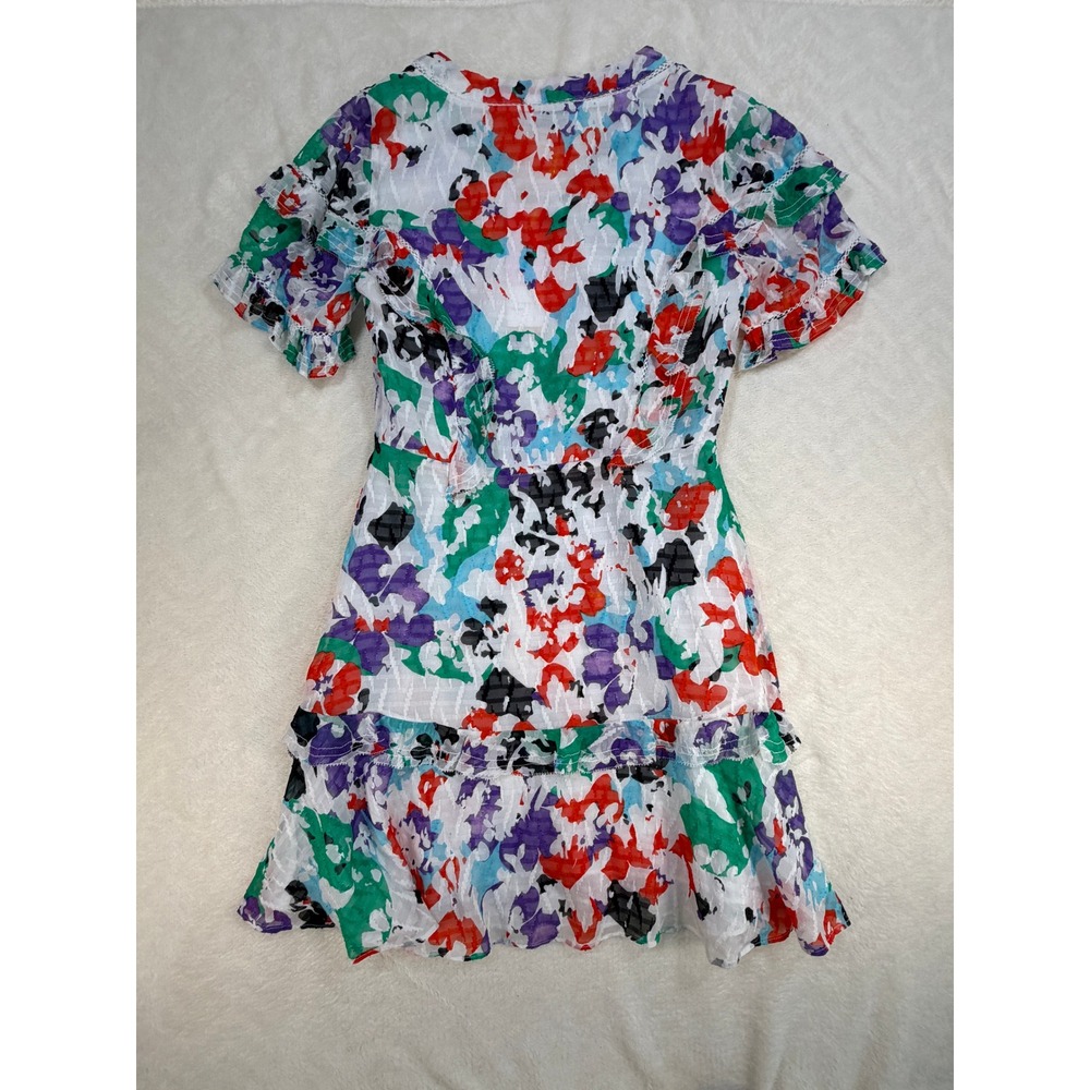 Tanya Taylor Rhett Multi Floral Ruffle V-Neck Mini Dress Womens 2 New - Picture 12 of 15